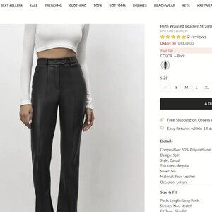 Commense High Waisted Leather Straight Leg Flare Pants
